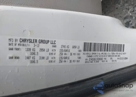 2012 Dodge Grand Caravan Se/Avp из США, поврежденный, VIN 2C4RDGBG1CR296963